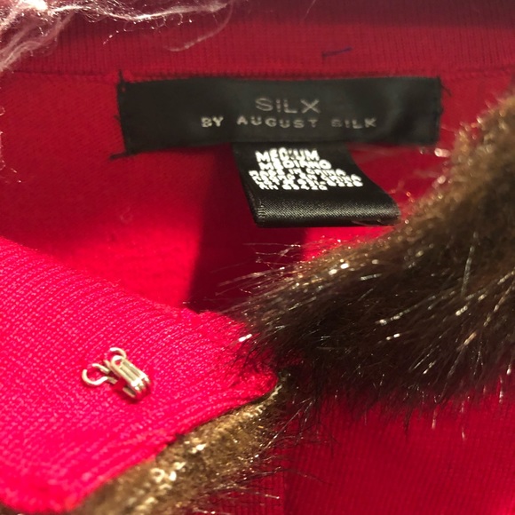 Red Cardigan Sweater Size M Faux Fur - Picture 3 of 4